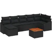vidaXL Trädgårdsoffset med kudde 8 pcs Svart Poly rattan