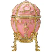 Danila-Souvenirs Faberge stil Rosenknopp ägg Smyckeskrin med blomma 9,5 cm rosa