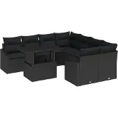 vidaXL Trädgårdsoffset med kudde 9 pcs Svart konstrotting