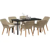 vidaXL Trädgårdsmöbelset med kudde 7 pcs Beige konstrotting