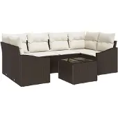 vidaXL Soffset med kudde med kudde 7 pcs Brun och Kräm konstrotting