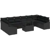 vidaXL Soffset med kudde 11 pcs Svart konstrotting