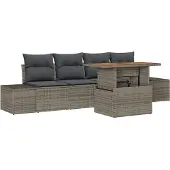 vidaXL Trädgårdsoffset med lagring 5 pcs Grå Poly rattan