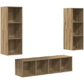 vidaXL TV-bänkset Väggmonterad 3 pcs Artisan Ek Konstruerat trä