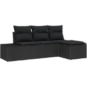 vidaXL Trädgårdsoffset 4 pcs Svart Poly Rattan och Pulverlackerad Stål