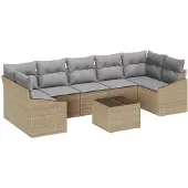 vidaXL Soffset med kudde med lagring 8 pcs Beige och Grå konstrotting