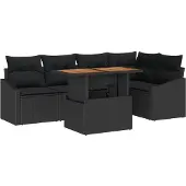 vidaXL Trädgårdsoffset med lagring 6 pcs Svart Poly rattan
