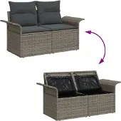 vidaXL Trädgårdsoffset med lagring 6 pcs Grå Poly rattan