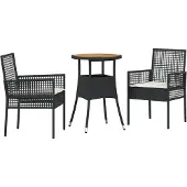 vidaXL Trädgårdsmöbelset 3 pcs Svart konstrotting