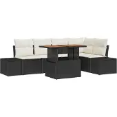 vidaXL Trädgårdsoffset med lagring 6 pcs Svart Poly rattan