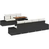 vidaXL Trädgårdsmöbelset med kudde 8 pcs Svart och kräm