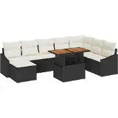 vidaXL Trädgårdsoffset med lagring 9 pcs Svart Poly rattan