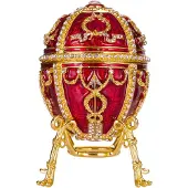 Danila-Souvenirs Faberge stil Rosenknopp ägg Smyckeskrin med blomma 9,5 cm röd