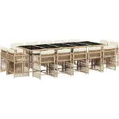 vidaXL Matgrupp för trädgården med dynor 15 delar beige konstrotting