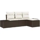 vidaXL Trädgårdsoffset med kudde 4 pcs Brun och Kräm konstrotting