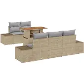 vidaXL Trädgårdsoffset med lagring 6 pcs Beige Poly rattan