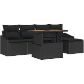 vidaXL Trädgårdsoffset med lagring 6 pcs Svart Poly rattan