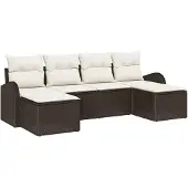vidaXL Trädgårdsoffset med kudde 6 pcs Brun Poly Rattan