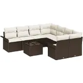 vidaXL Trädgårdsoffset 9 pcs Brun Poly rattan