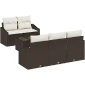 vidaXL Soffset med kudde med kudde 6 pcs Brun och Kräm konstrotting