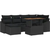 vidaXL Trädgårdsoffset med lagring 7 pcs Svart Poly rattan
