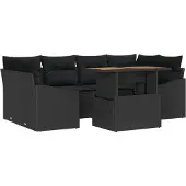 vidaXL Trädgårdsoffset med lagring 7 pcs Svart Poly rattan