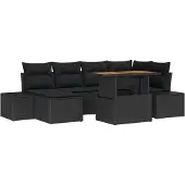 vidaXL Trädgårdsoffset med lagring 7 pcs Svart Poly rattan