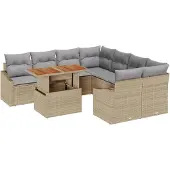 vidaXL Trädgårdsoffset med lagring 9 pcs Beige Poly rattan