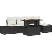 vidaXL Trädgårdsoffset med lagring 6 pcs Svart Poly rattan