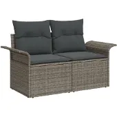 vidaXL Trädgårdsoffset med kudde med lagring 7 pcs Grå Poly rattan