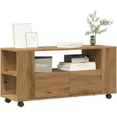 vidaXL Tv-bänk med hjul artisian ek 102x34,5x43 cm konstruerat trä