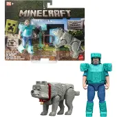 Mattel Minecraft 4-tums A Minecraft Movie Steve i Diamantskydd med Vännen Wolf Dennis
