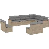 vidaXL Soffgrupp för trädgården 12 delar med dynor beige konstrotting