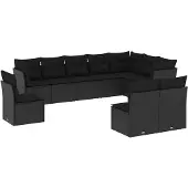 vidaXL Loungegrupp 10 delar med svarta dynor konstrotting
