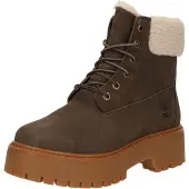 Timberland för kvinnor. TB0A2PU6W011 Stone Street bruna läderstövlar (42 W), Hud, 3 till 5 cm, Nyckelband, Casual