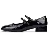 Martinelli för kvinnor. S021-B510HY Svarta Serpenti läderballerinor (41), Hud, 3 till 5 cm, Spänne, Casual, Klassisk