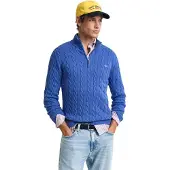 Gant för män. 8050603 Cable Half Zip pullover blå (XXL), Casual, Bomull, Lång ärm