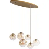 QAZQA Art Deco Pendellampa Mässing med Oval Takplatta och Bärnstensfärgat Glas 6-Ljuskällor - Douglass