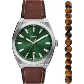 Fossil Analog klocka 'EVERETT' mörkbrun / mörkgrön / silver