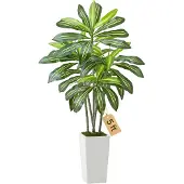 Vevor Konstgjord Dracaenaträd 1524 mm, Konstgjord Palm Tropiska Växter med Vit Hög Kruka, Konstgjord Golvsilkesväxt i Kruka, Stora Träd för Hemmakontor Vardagsrumsinredning Inredning, Inomhus Utomhus
