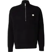 Calvin Klein Jeans Tröja 'Waffle Quarter-zip' svart / vit