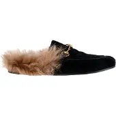 Gucci Princetown Tofflor i Svart Sammet och Päls