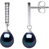 Diadema Örhängen Dangle Sötvattenspärlor 6-7mm Svarta Päron Smycken 925