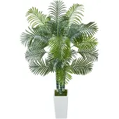 Vevor Konstgjord Arecapalm 1829 mm, Konstgjord Palm Tropiska Växter med Vit Hög Kruka, Konstgjord Golvsilkesväxt i Kruka, Stora Träd för Hemmakontor Vardagsrumsinredning Inredning, Inomhus Utomhus