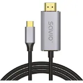 Savio USB-C to HDMI 2.0B cable 2m silver / black gold tips CL-171, 2 m, USB C, HDMI Typ A (standard), Svart