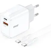 BWOO Väggladdare 38W QC med USB och USB-C + USB-C-Kabel 1m