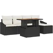 vidaXL Trädgårdsoffset med lagring 6 pcs Svart Poly rattan