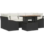vidaXL Trädgårdsmöbelset med kudde 7 pcs Svart och kräm