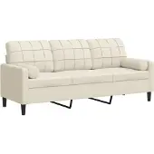 vidaXL 3-sitssoffa med prydnadskuddar gräddvit 180 cm sammet