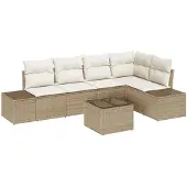 vidaXL Trädgårdsoffset 6 pcs Beige och gräddfärgad konstrotting